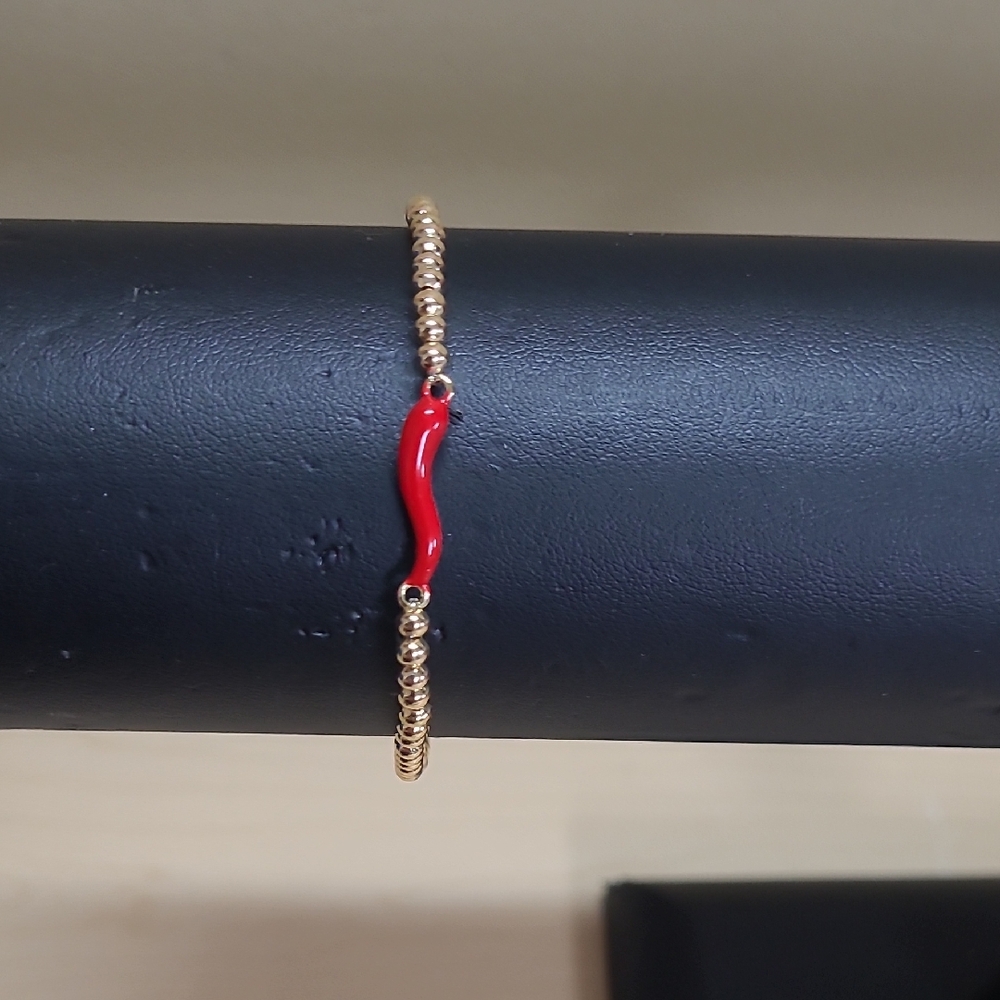 Italian Pepper/Horn 18K Gold-plated Brass Red Enamel Link Bracelet Unisex